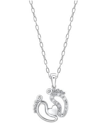 Diamond Feet & Heart 18" Pendant Necklace (1/10 ct. t.w.) in Sterling Silver or Sterling Silver & 14k Gold-Plate