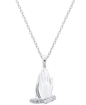 Diamond Praying Hands 18" Pendant Necklace (1/10 ct. t.w.) in Sterling Silver