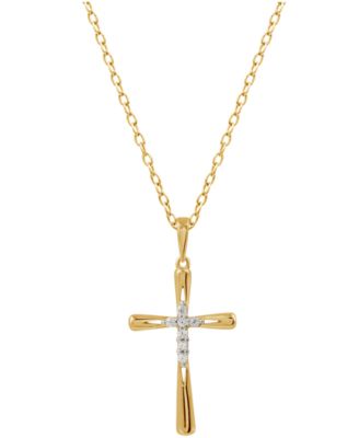 Diamond Cross 18" Pendant Necklace (1/10 ct. t.w.) in 14k Gold-Plated Sterling Silver