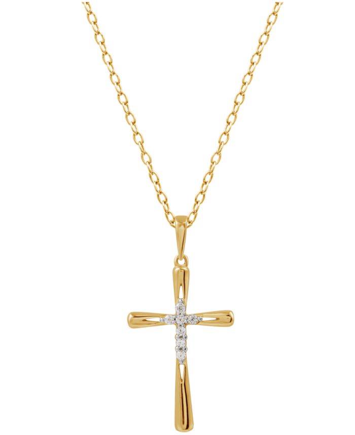 Diamond Cross 18" Pendant Necklace (1/10 ct. t.w.) in 14k Gold-Plated