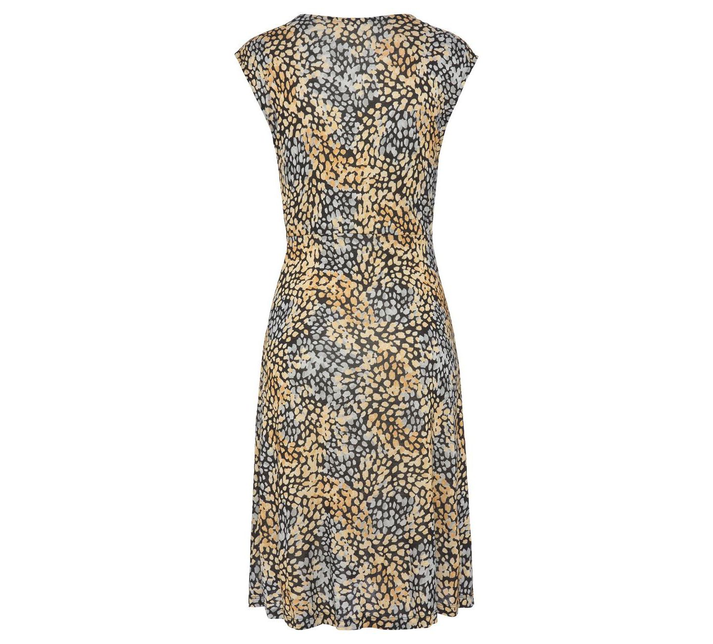 Женское платье Lascana Viscose Printed Look A-Line V-Neck Ruched Short, цвет: Чёрный / Жёлтый — фото 5
