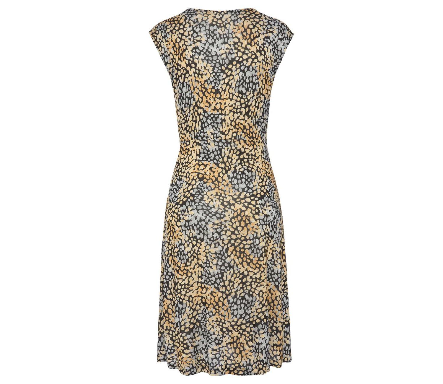 Women's Viscose Printed Look A-Line V-Neck Ruched Short Dress