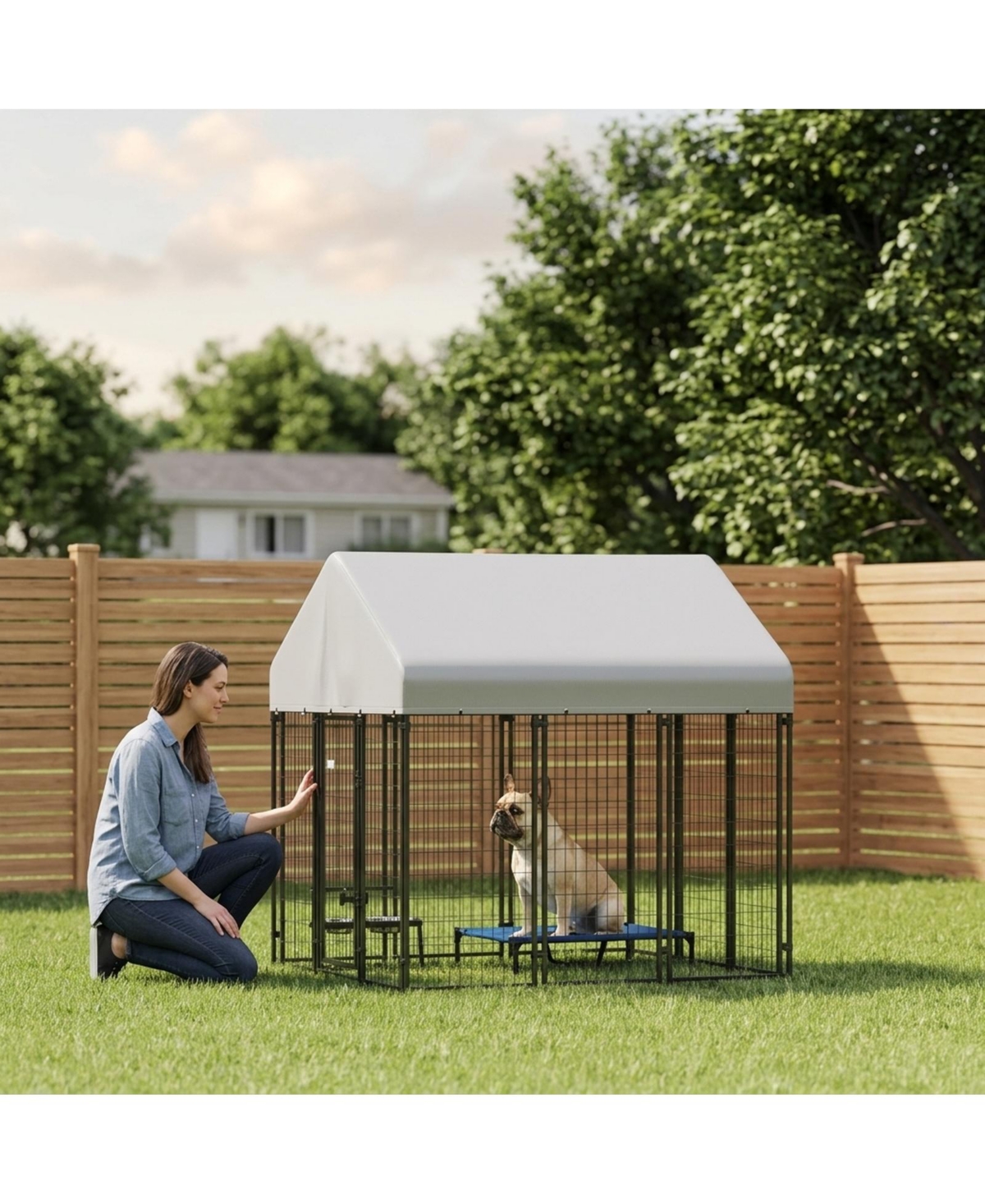 Ruie Outdoor Dog Kennel Welded Wire Dog Playpen with Roof Cover
