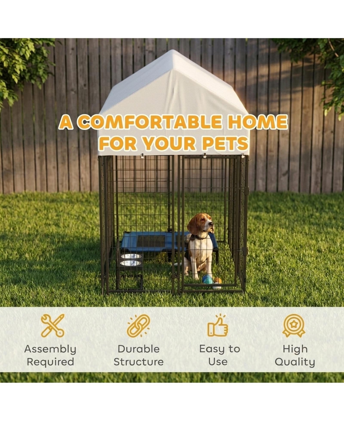 Ruie Outdoor Dog Kennel Welded Wire Dog Playpen with Roof Cover