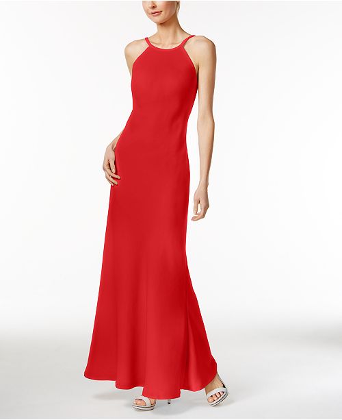 Halter Chiffon Gown Triangular Open Back Cabernet