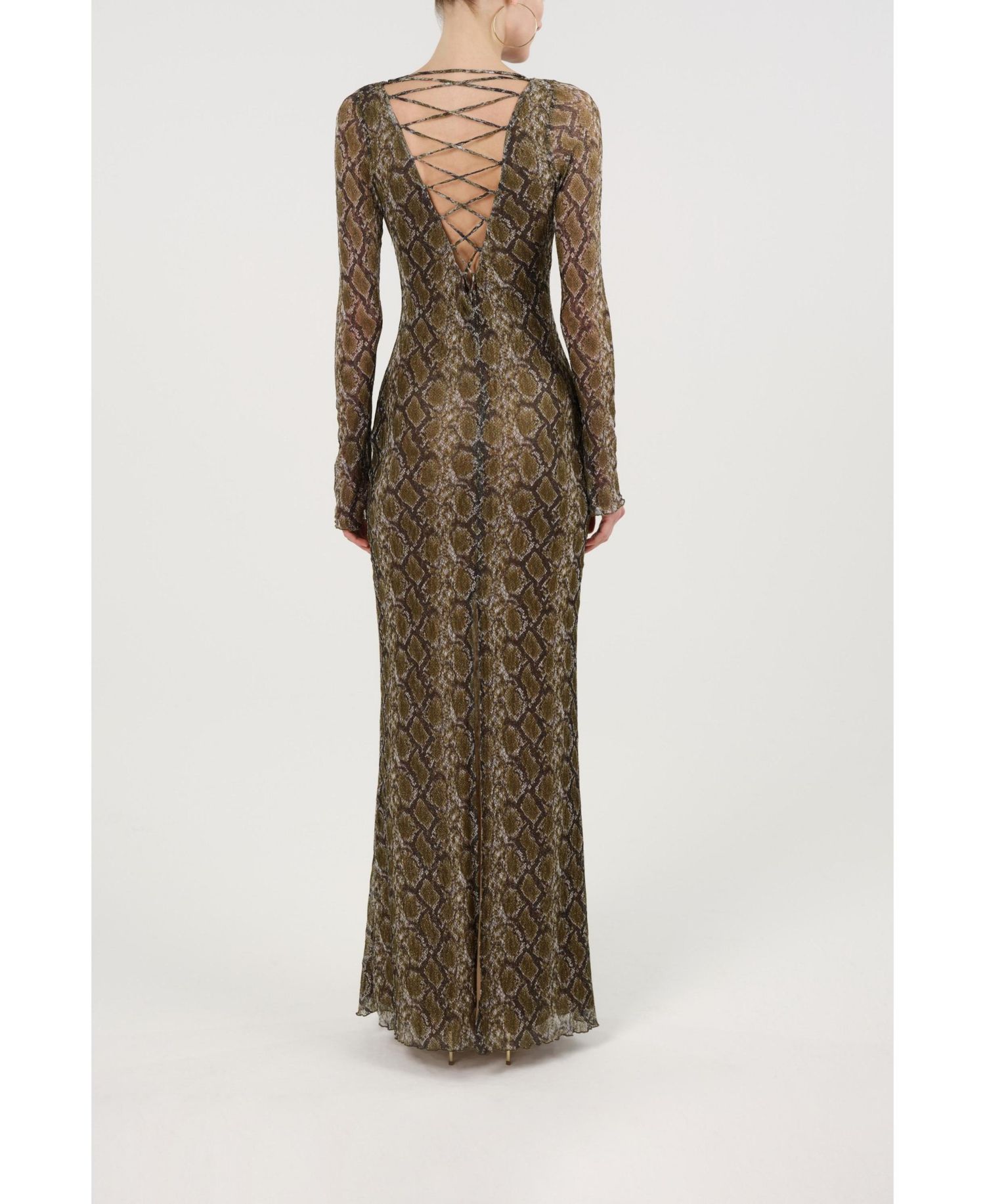 Women's Snake Print Ring Detail Long Sleeve Maxi Dress