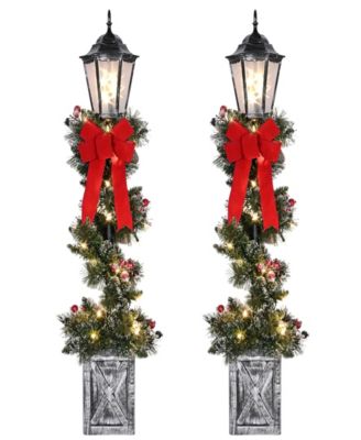 Set of 2 Pre-Lit 4-Foot Frosted Spiral Artificial Christmas Trees
