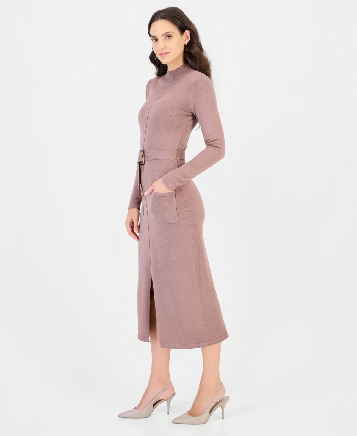 Robbie Bee Women's Mock Neck Long-Sleeve Sweater Dress