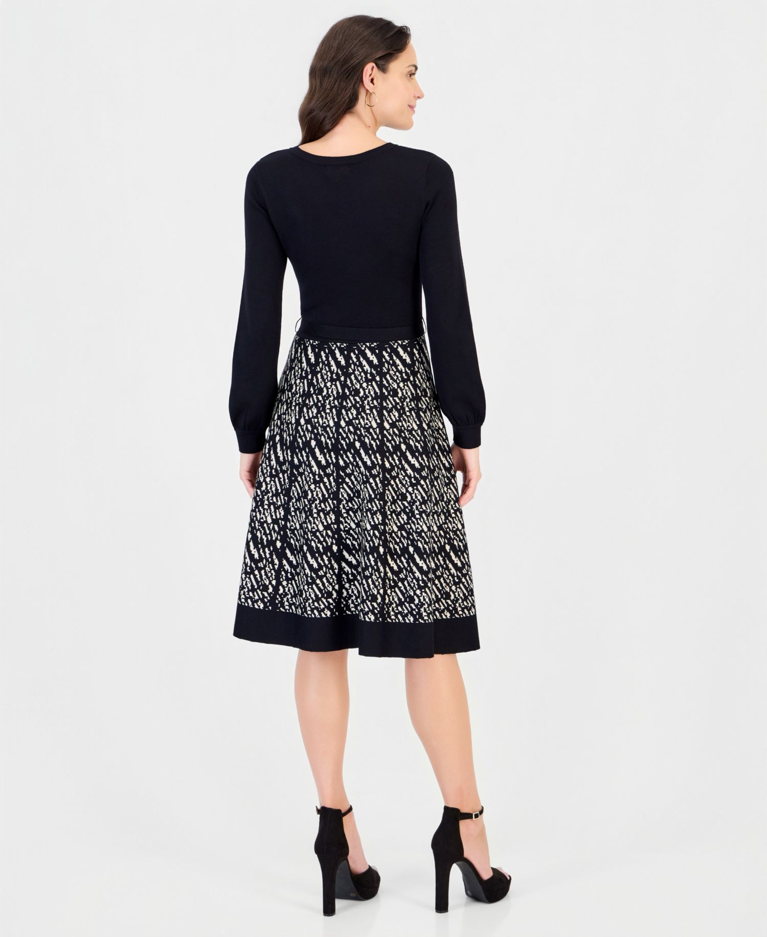 Women's Long-Sleeve Crewneck A-Line Sweater Dress