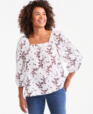 Women's Printed Square-Neck Cotton Top