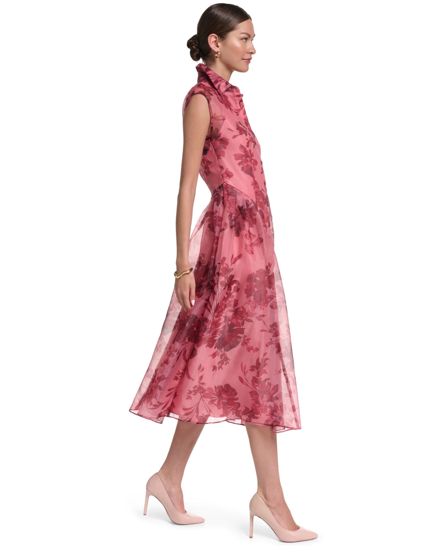 Женское платье Halston Collared Midi, цвет: Розовый с принтом разноцветный — фото 2