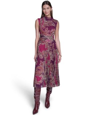 Women's Mock Neck Mesh Midi Dress