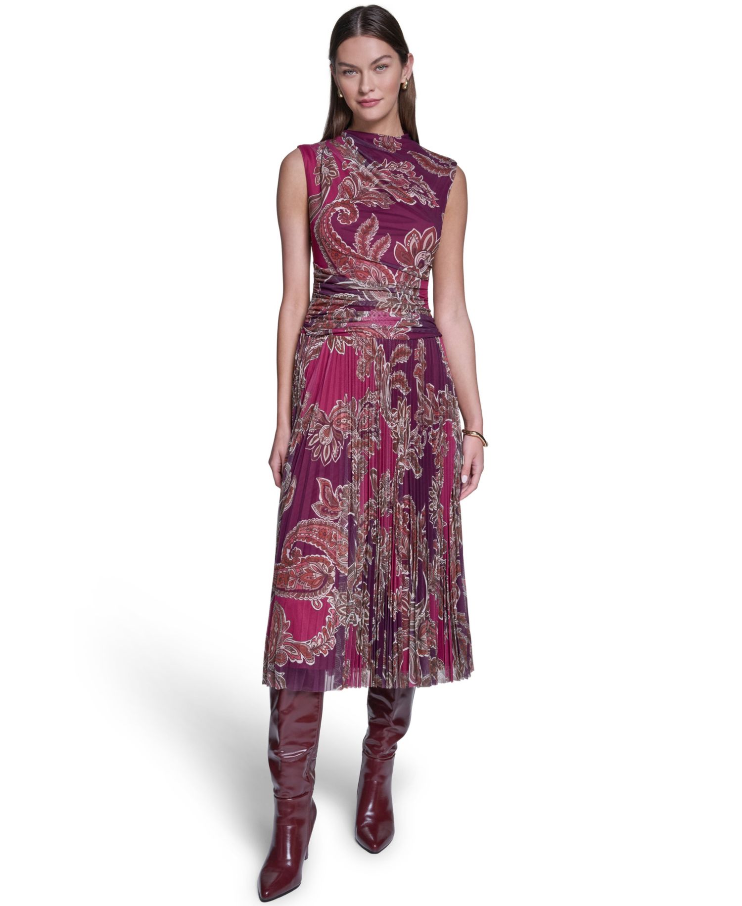 Women's Mock Neck Mesh Midi Dress