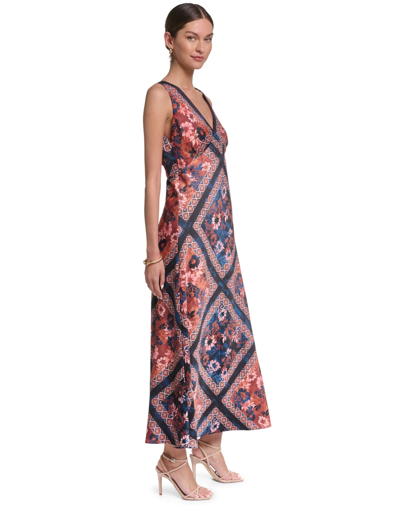 Женское платье Halston Printed Satin, цвет: Тёмно-синий с принтом разноцветный — фото 3