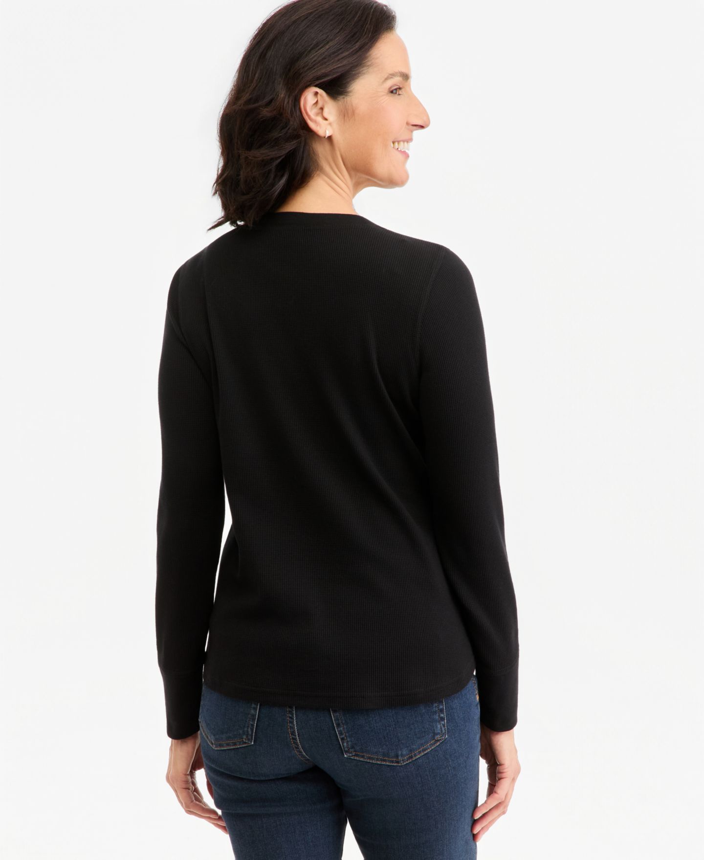 Женский топ Style & Co Waffle-Knit Long-Sleeve Henley, цвет: Глубокий чёрный — фото 4