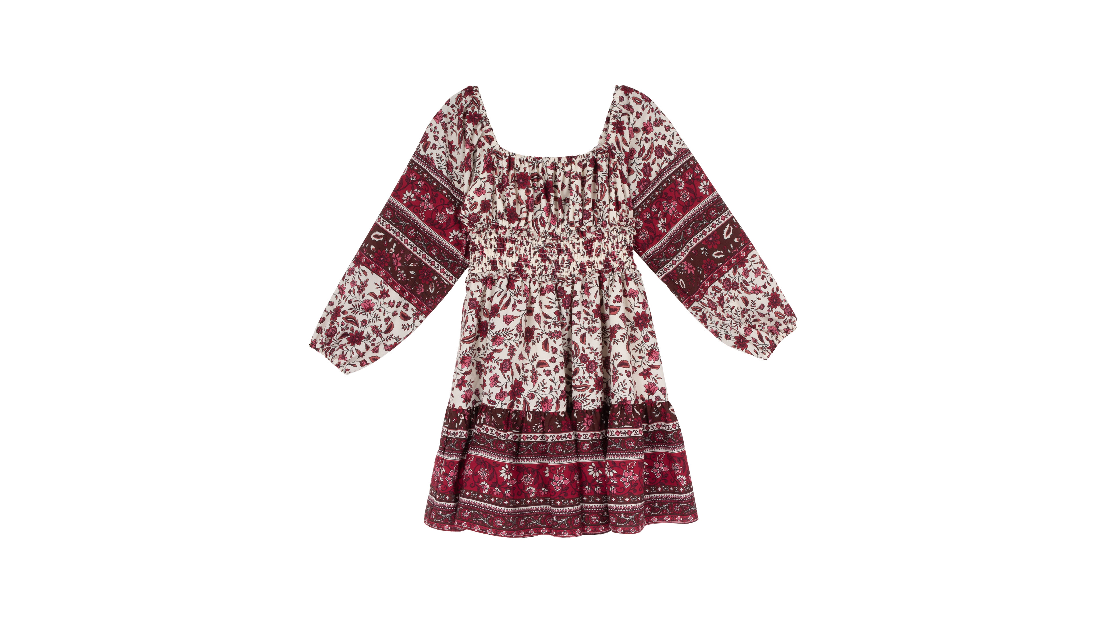 Rare Editions Girls' 7-16 Smocked Waist Long-Sleeve Dress