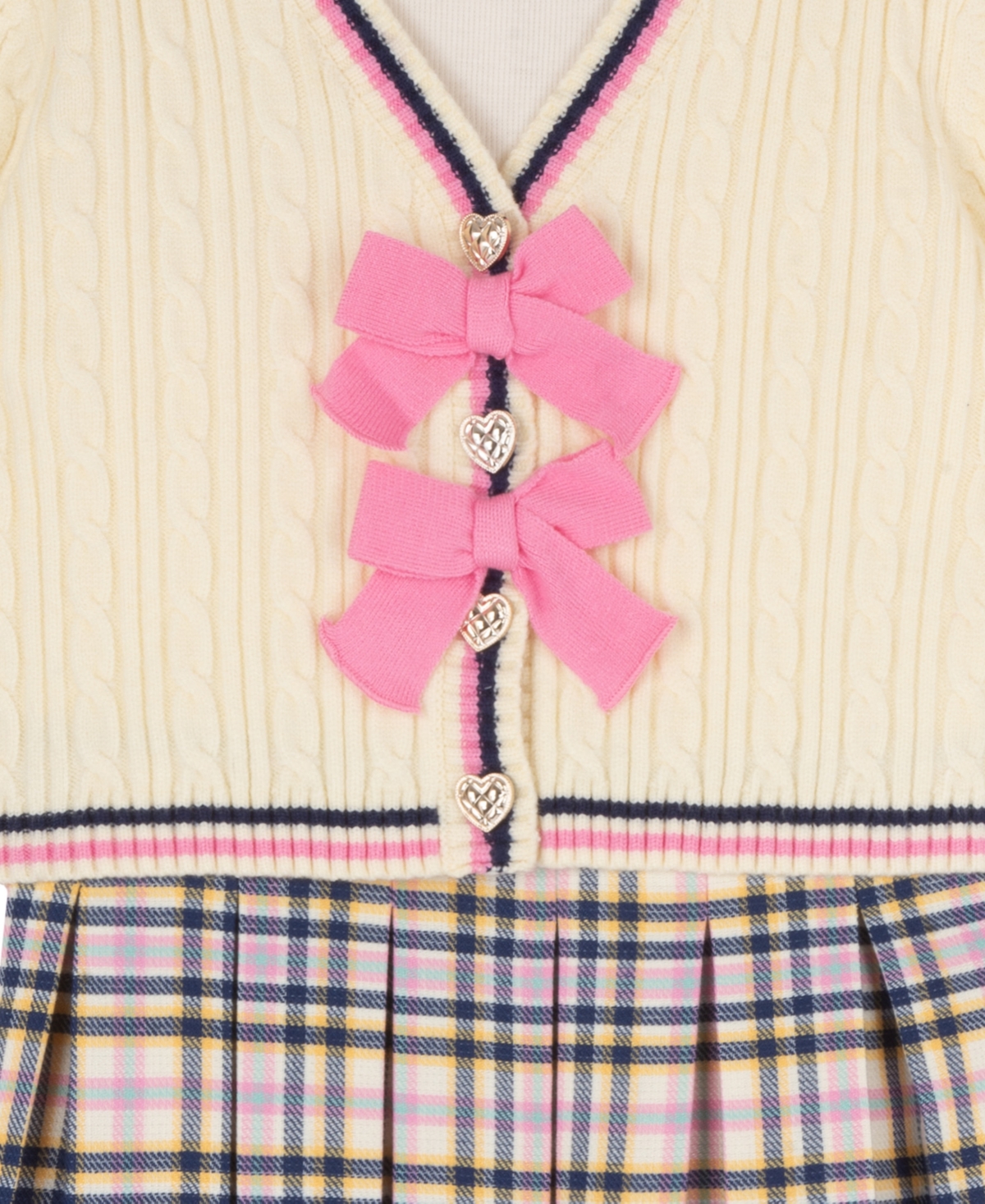 Rare Editions Girls' 2T-6X Plaid Skort Dress and Cable-Knit Cardigan, 2-Piece Set
