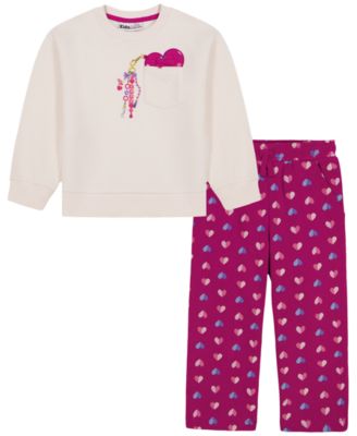 Toddler Girls' 2T-5T Heart Charm Pocket Sweatshirt and Heart Print Pants, 2-Piece Set