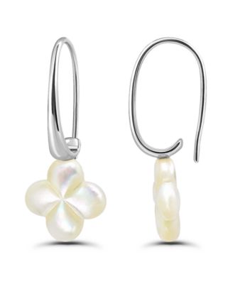 Genuine Imitation Pearl Clover Shape Hardwire Fishhook Drop Earrings