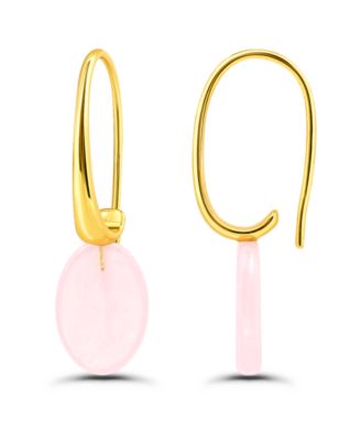 14K Gold Plated Genuine Stone Oval Hardwire Fishhook Drop Earrings