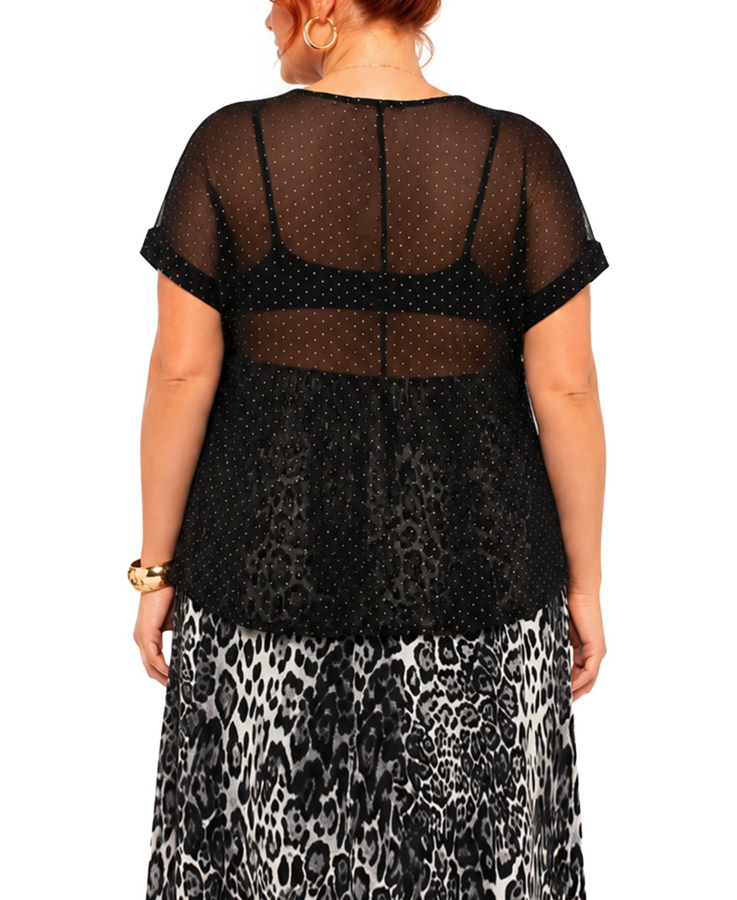 Plus Size Short-Sleeve Foil Drop V-Neck Top