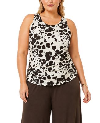 Plus Size Cow Print Ruched Tank Top