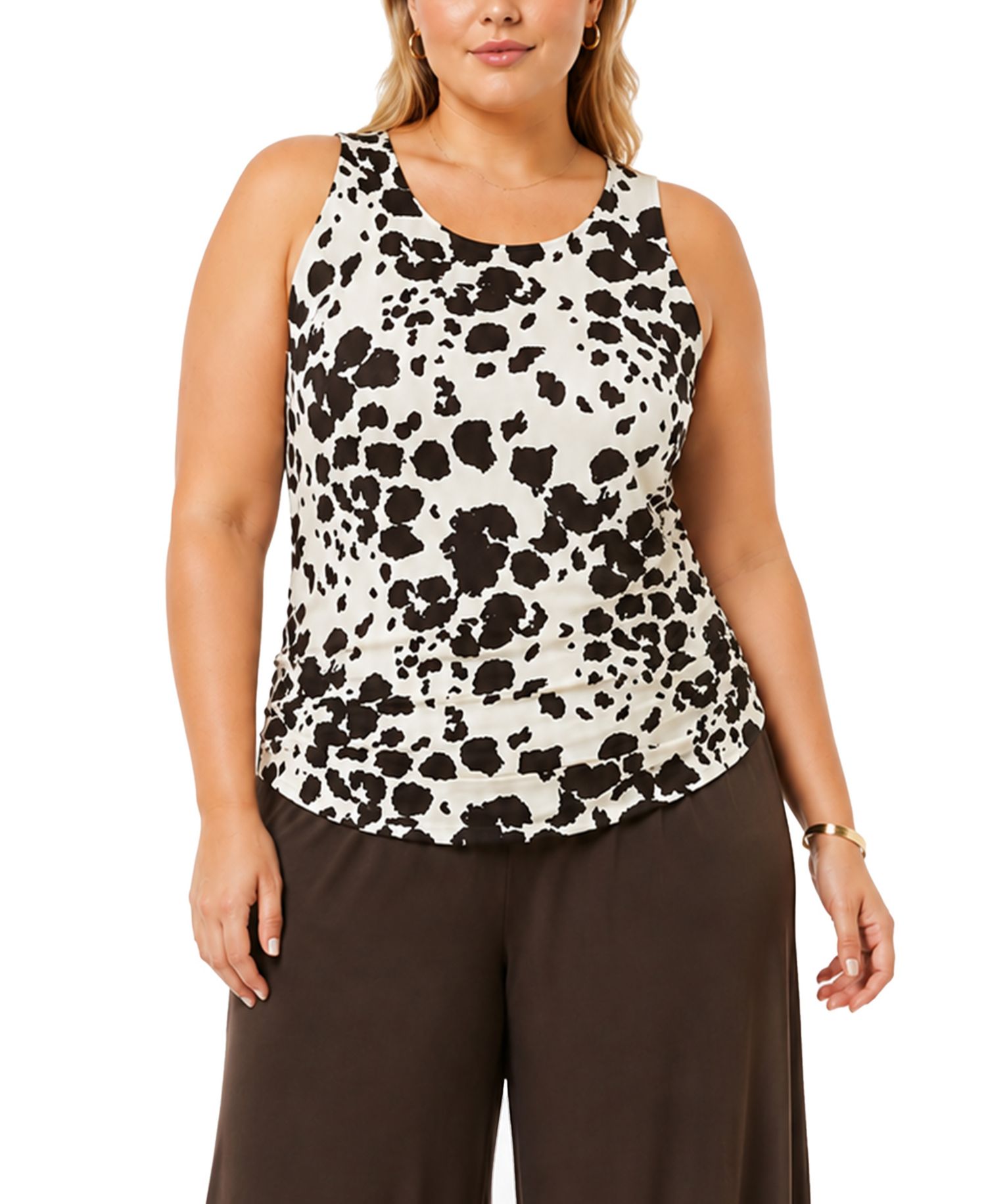 Plus Size Cow Print Ruched Tank Top