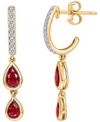 Ruby (0.76 ct. t.w.) & Diamond (1/10 ct. t.w.) Earrings in 10k Yellow Gold