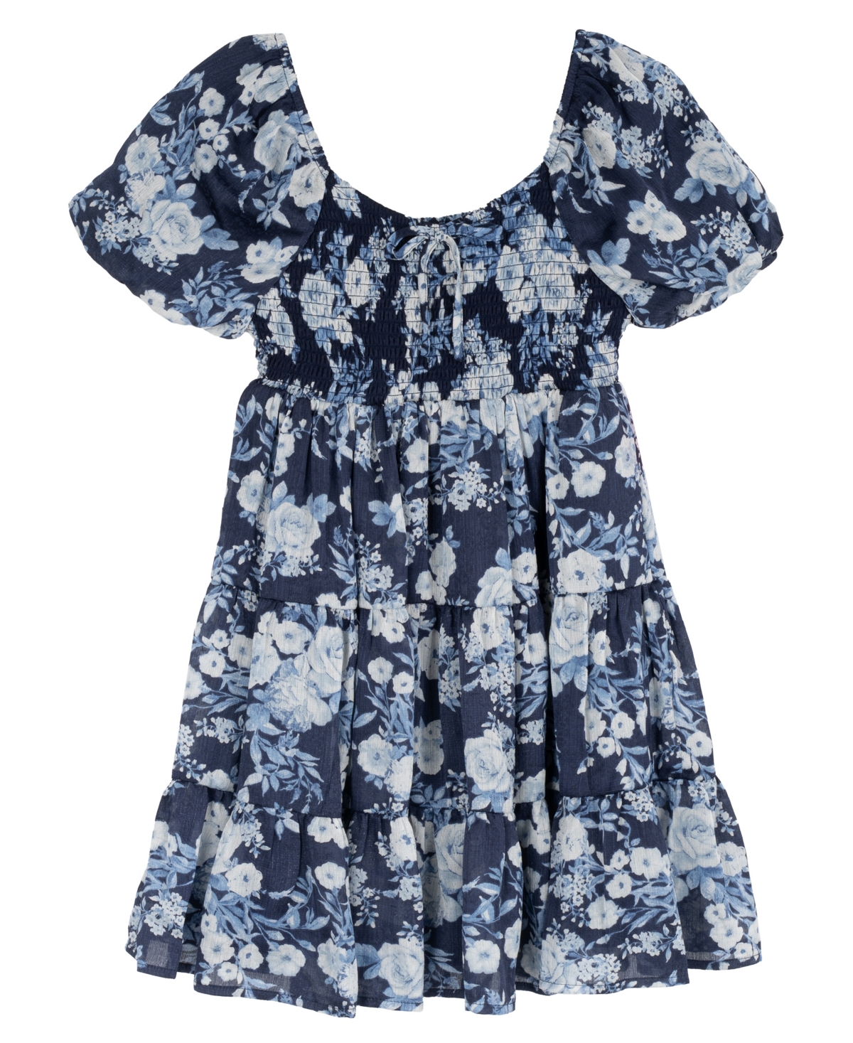 Rare Editions Girls' 7-16 Printed Floral Jacquard Chiffon Smocked Babydoll Dress