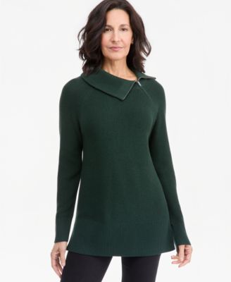 Women's High-Neck Zip Cotton Sweater