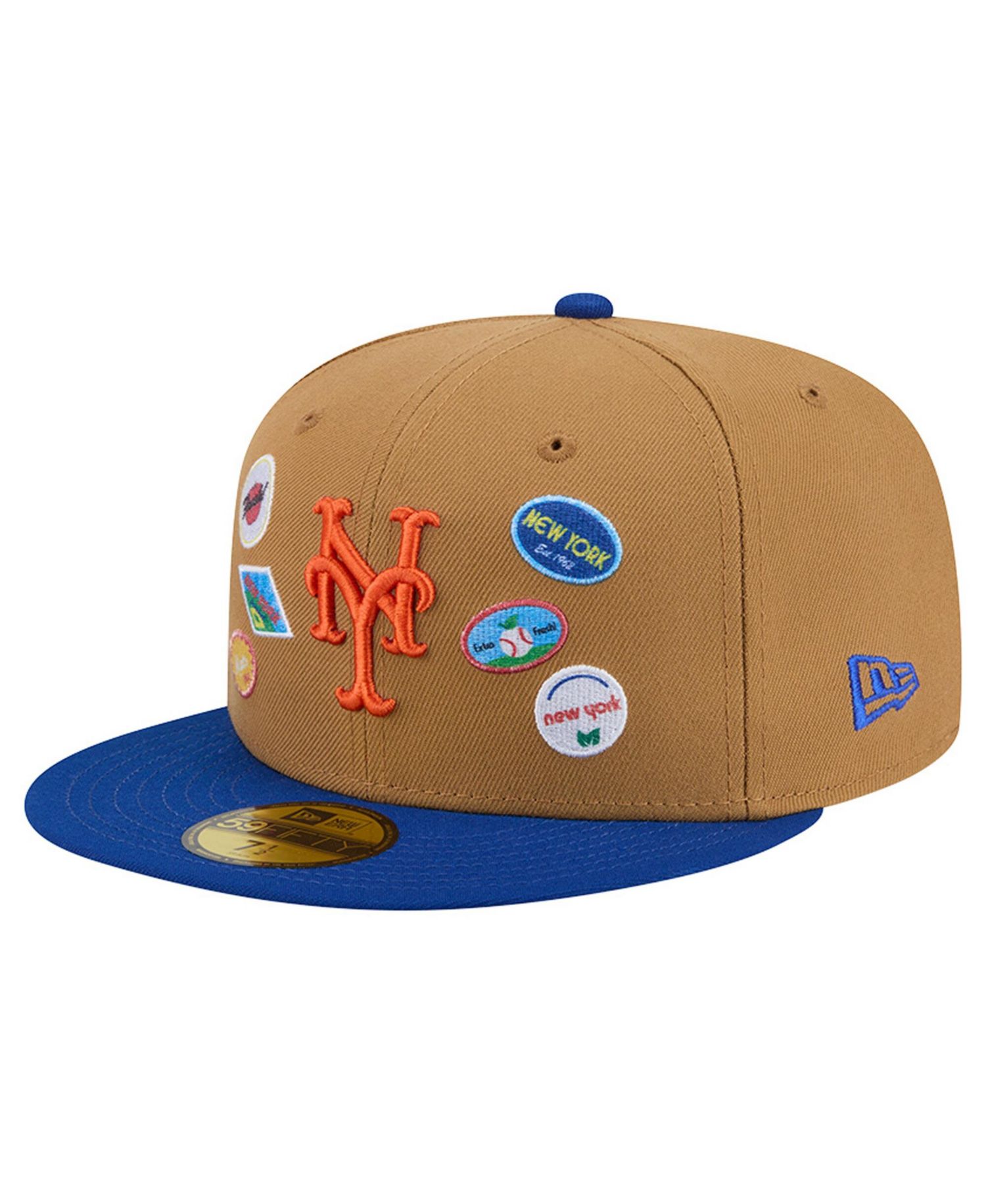 Men's Tan New York Mets Fruit Sticker 59FIFTY Fitted Hat