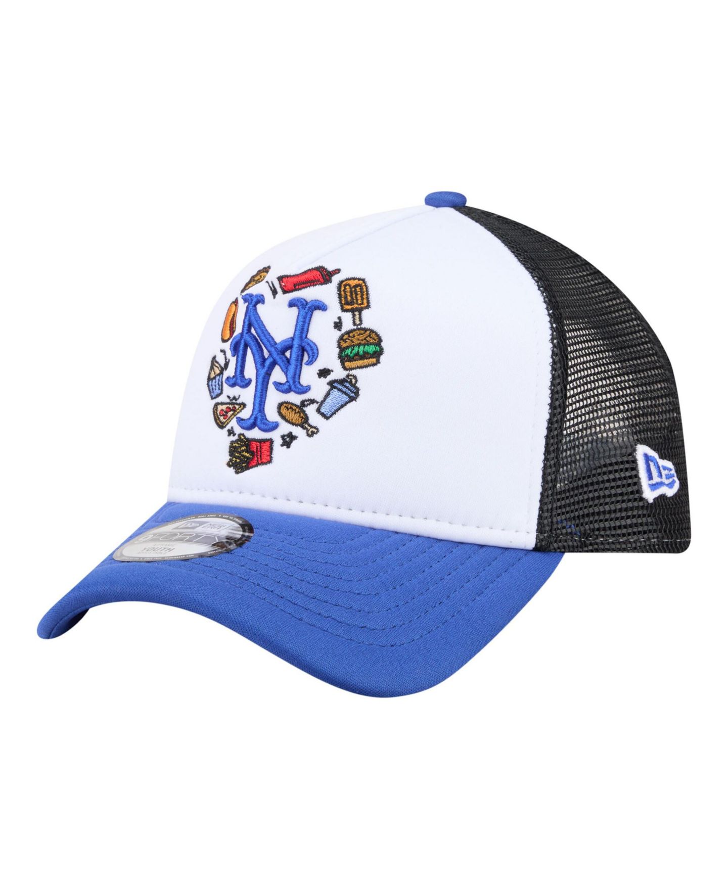 Детская кепка New Era White/Royal New York Mets Food A-Frame 9FORTY Trucker Adjustable Hat — фото 1