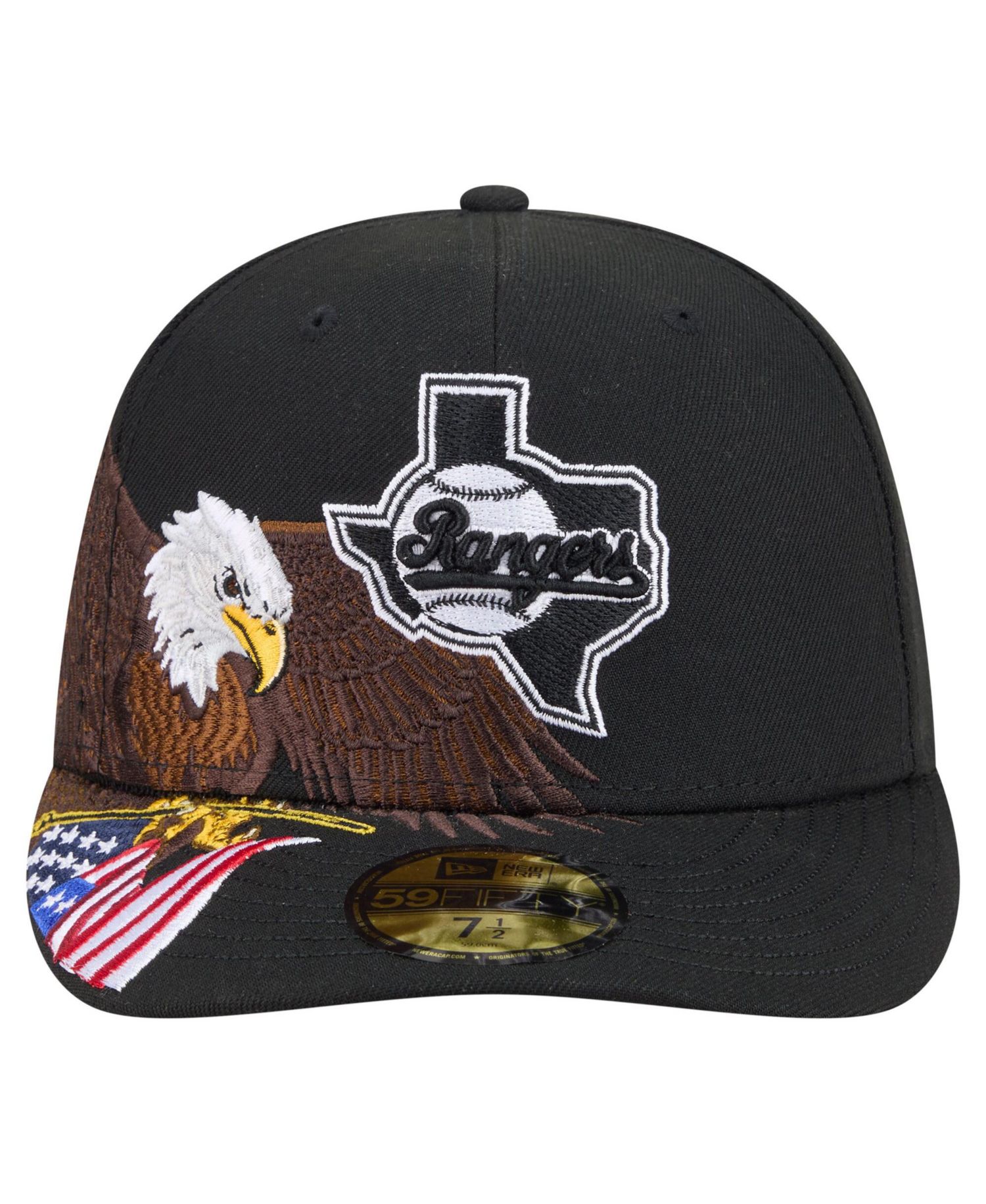 Men's Black Texas Rangers Americana Bald Eagle Pre-Curved 59FIFTY Fitted Hat