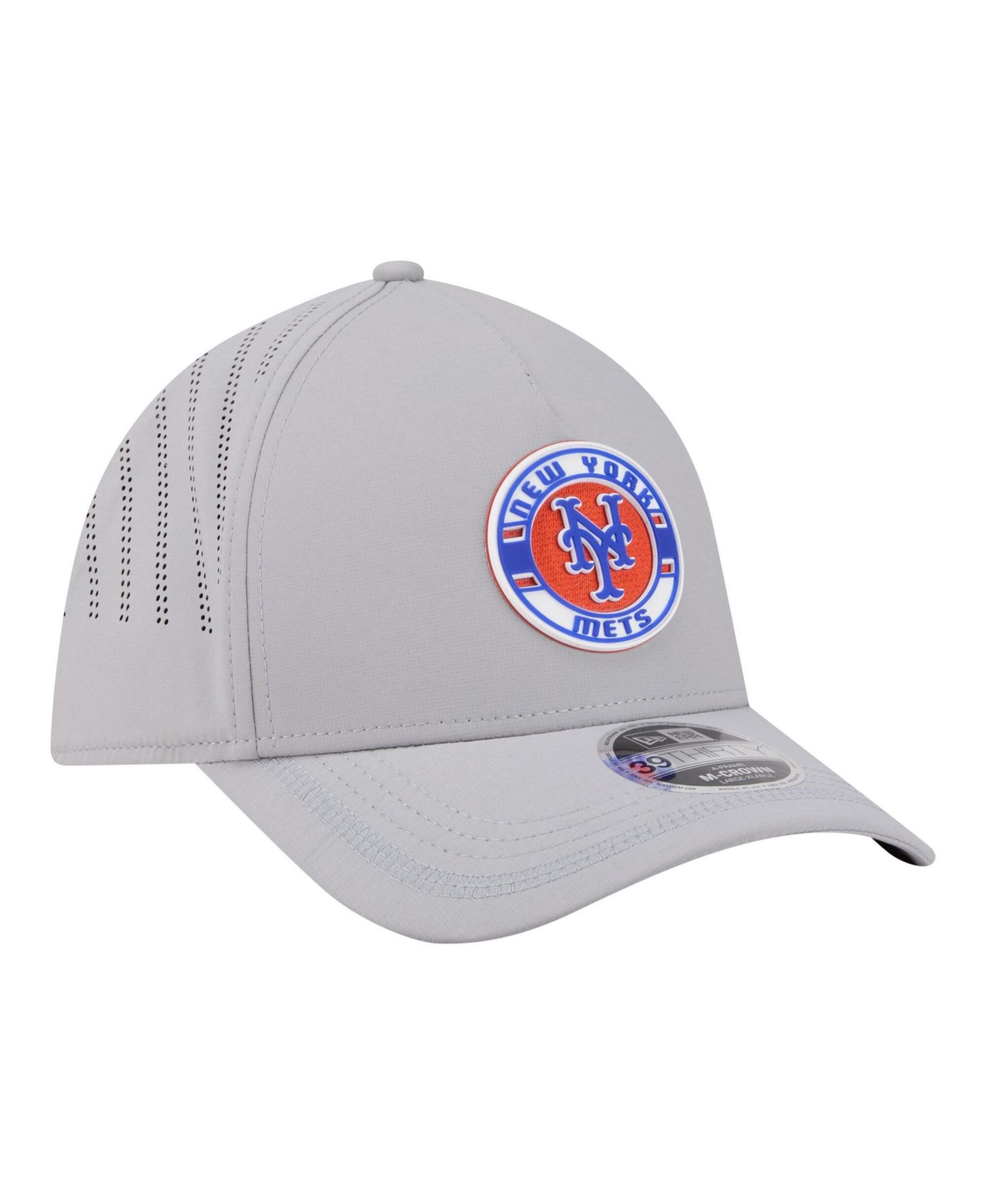 Men's Gray New York Mets Patch 39THIRTY A-Frame M-Crown Perforated Flex Hat
