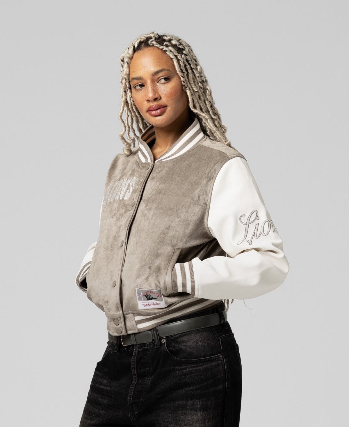 Mitchell & Ness Women's Tan Detroit Lions Full-Snap Varsity Jacket