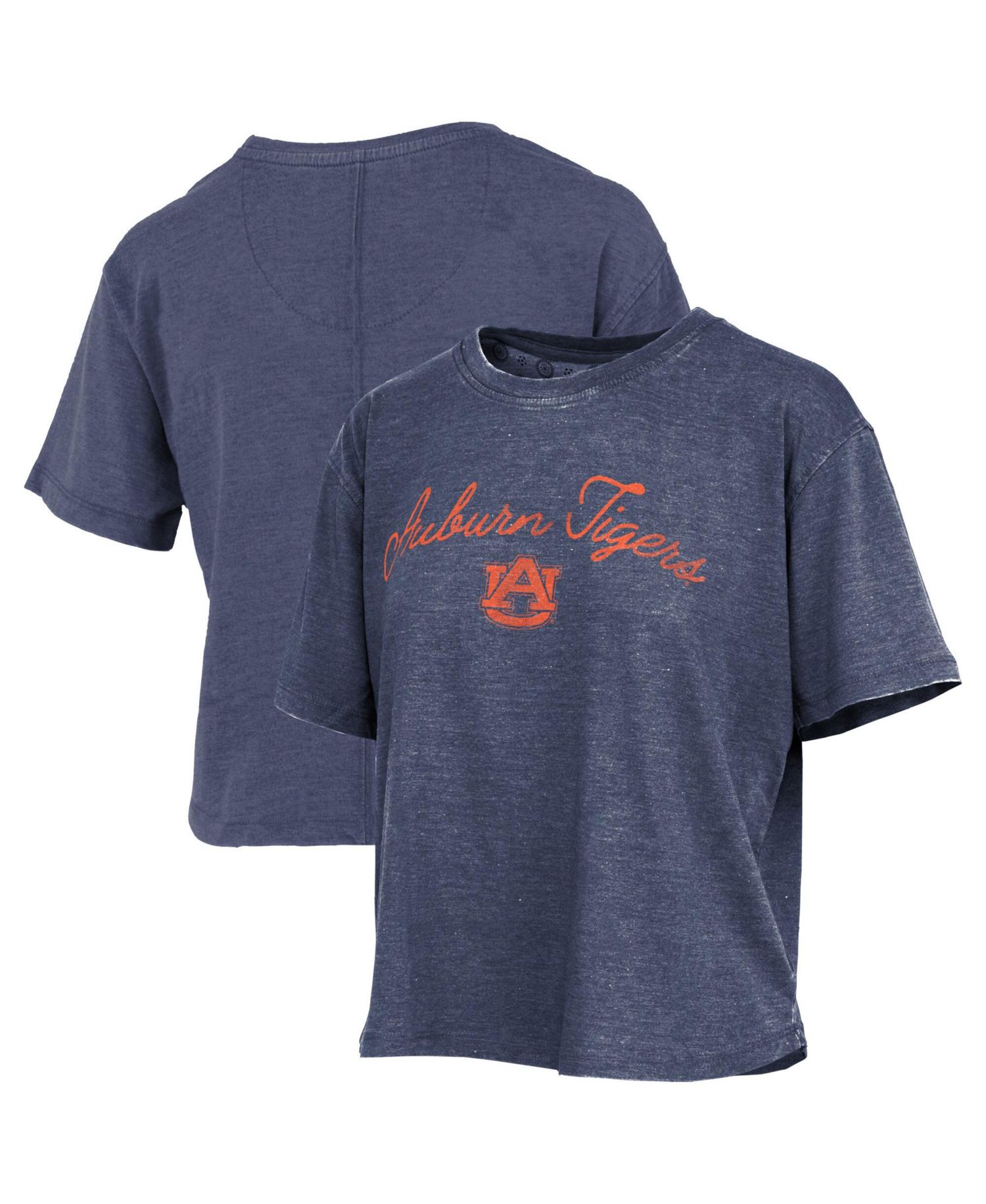 Women's Navy Auburn Tigers Waist Length Script Over Logo T-Shirt