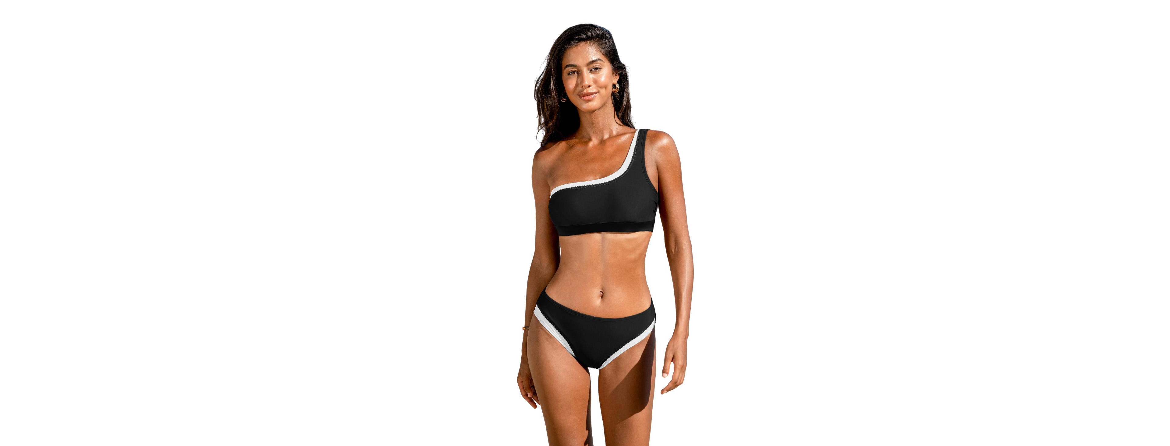 Cupshe Women's Cocoa Sunset Scallop Trim One Shoulder Bikini Set