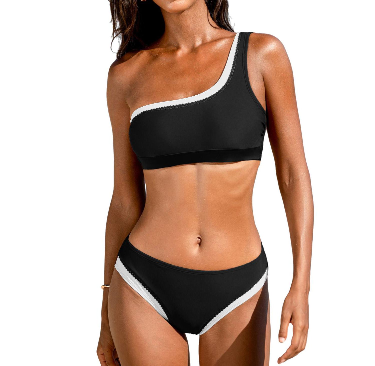 Women's One-Shoulder Scallop-Trim Bikini Set