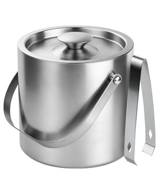 Stainless Steel Double Wall Insulated Ice Bucket With Lid Tongs 3L For Parties Home Bar