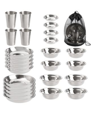 26 Piece Stainless Steel Camping Mess Kit Dinnerware Set For Hiking Travel Picnic