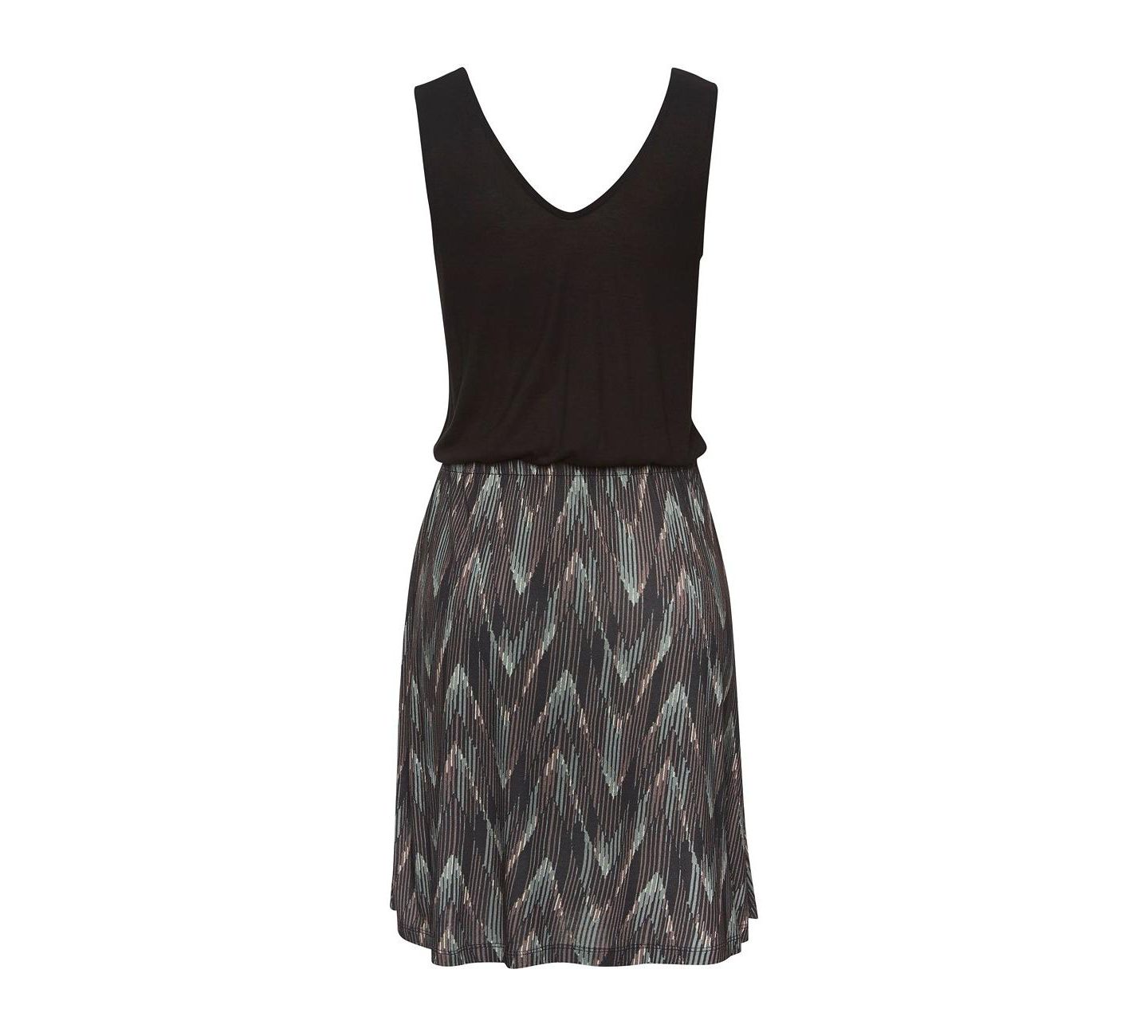 Женское платье Lascana Viscose Printed Pattern A-Line V-Neck Elastic-Waist Short, цвет: Зелёный / Чёрный — фото 7
