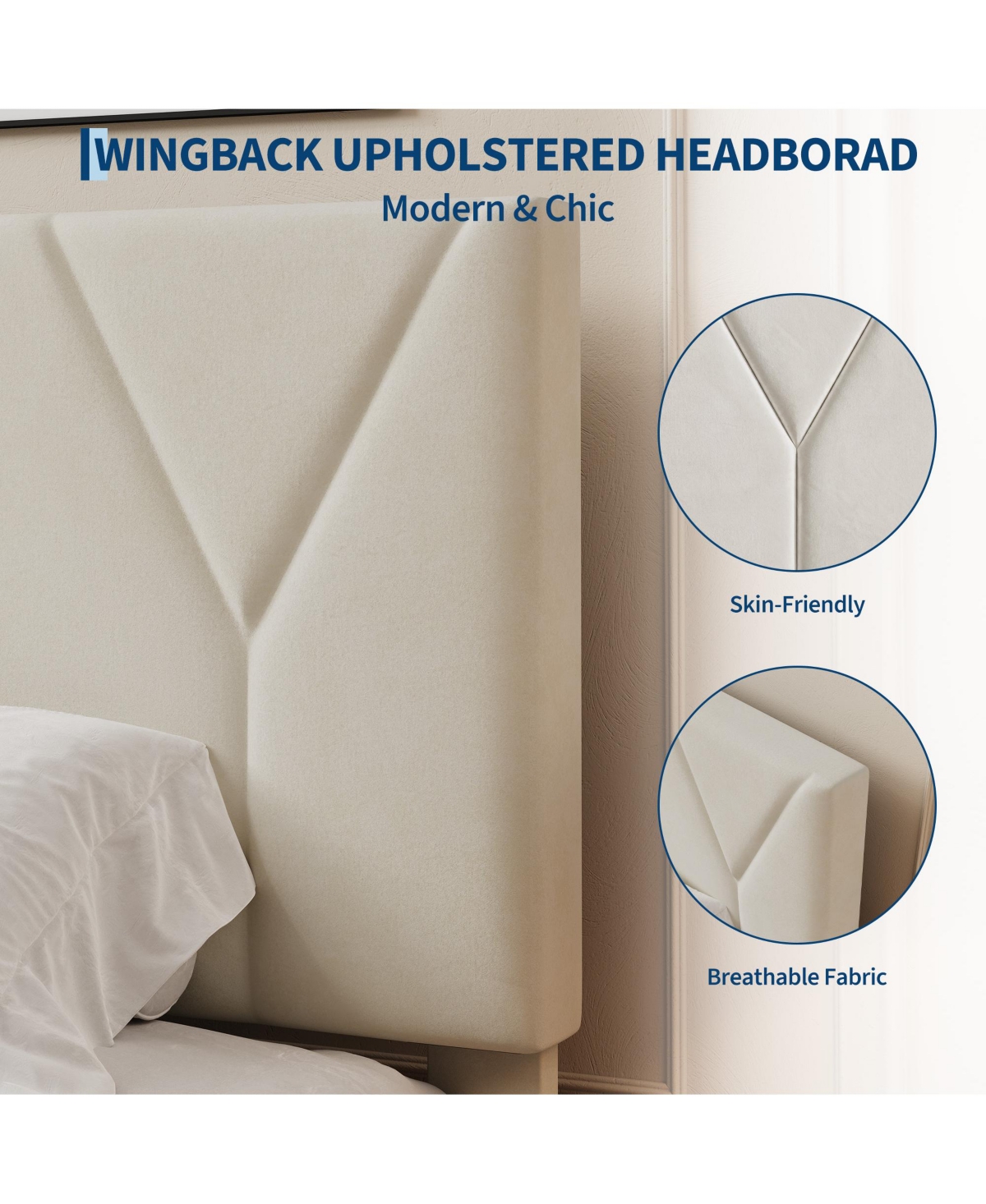 homfanFull Size Upholstered Bed - Soft Headboard, Modern Platform with Wooden Slats, No Box Spring, Easy Assembly