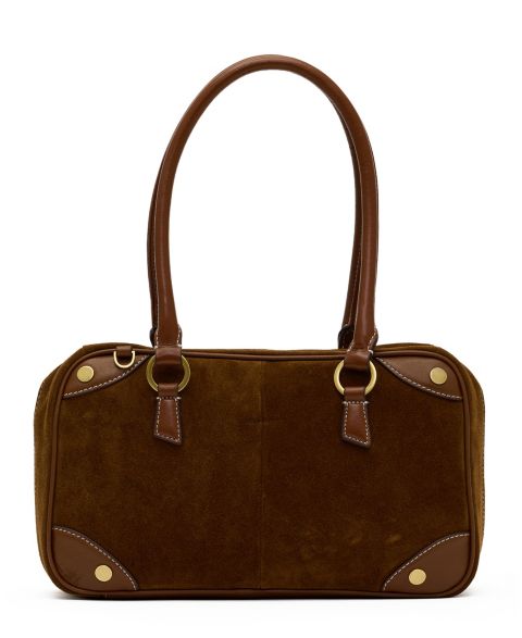 Женская сумка Hammitt Meredith Suede Small Top Handle Shoulder Handbag, цвет: Коричный замшевый / Состаренный золотой