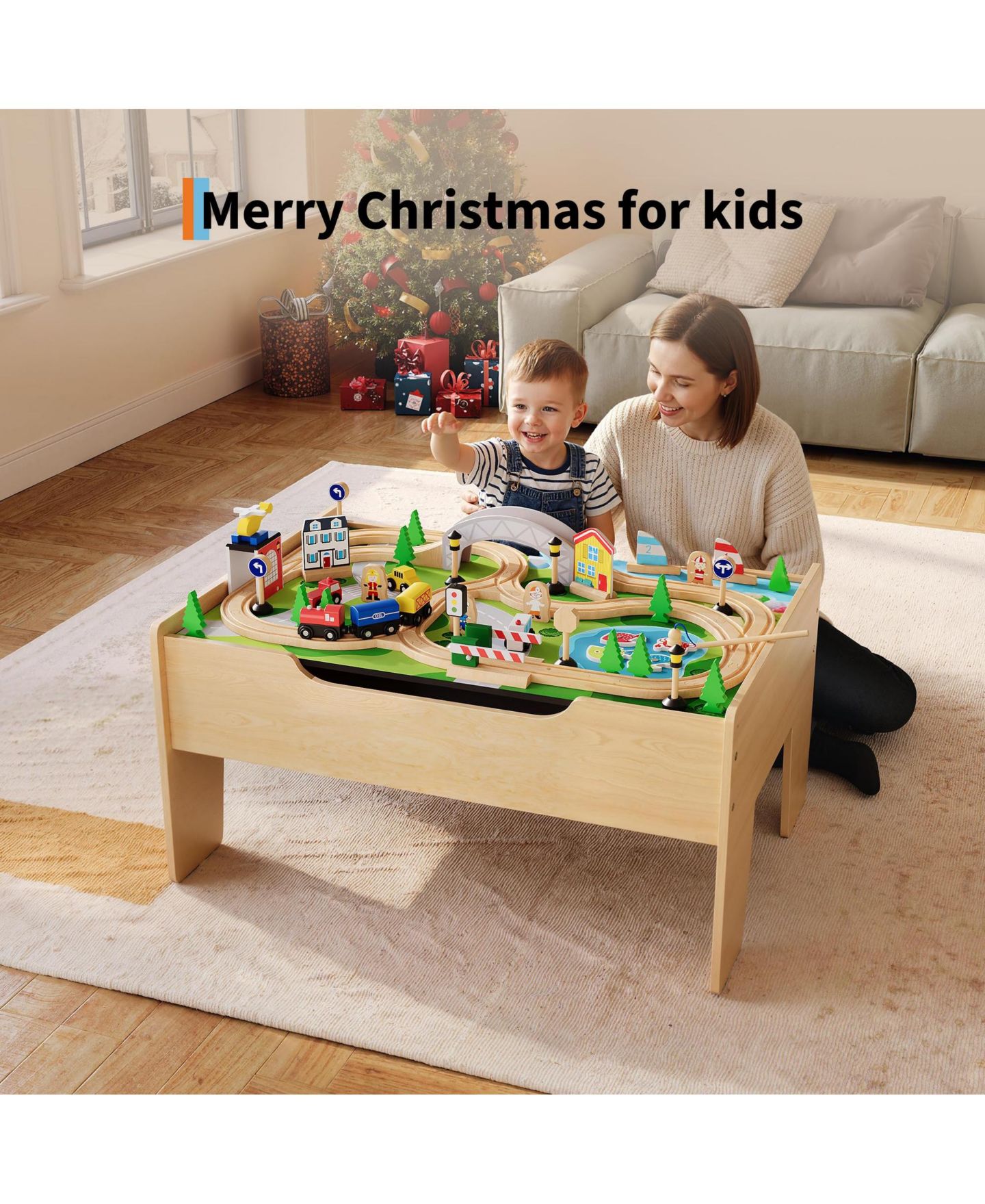 Детские игрушки homfan 84-Piece Wooden Train Table with Storage — фото 4