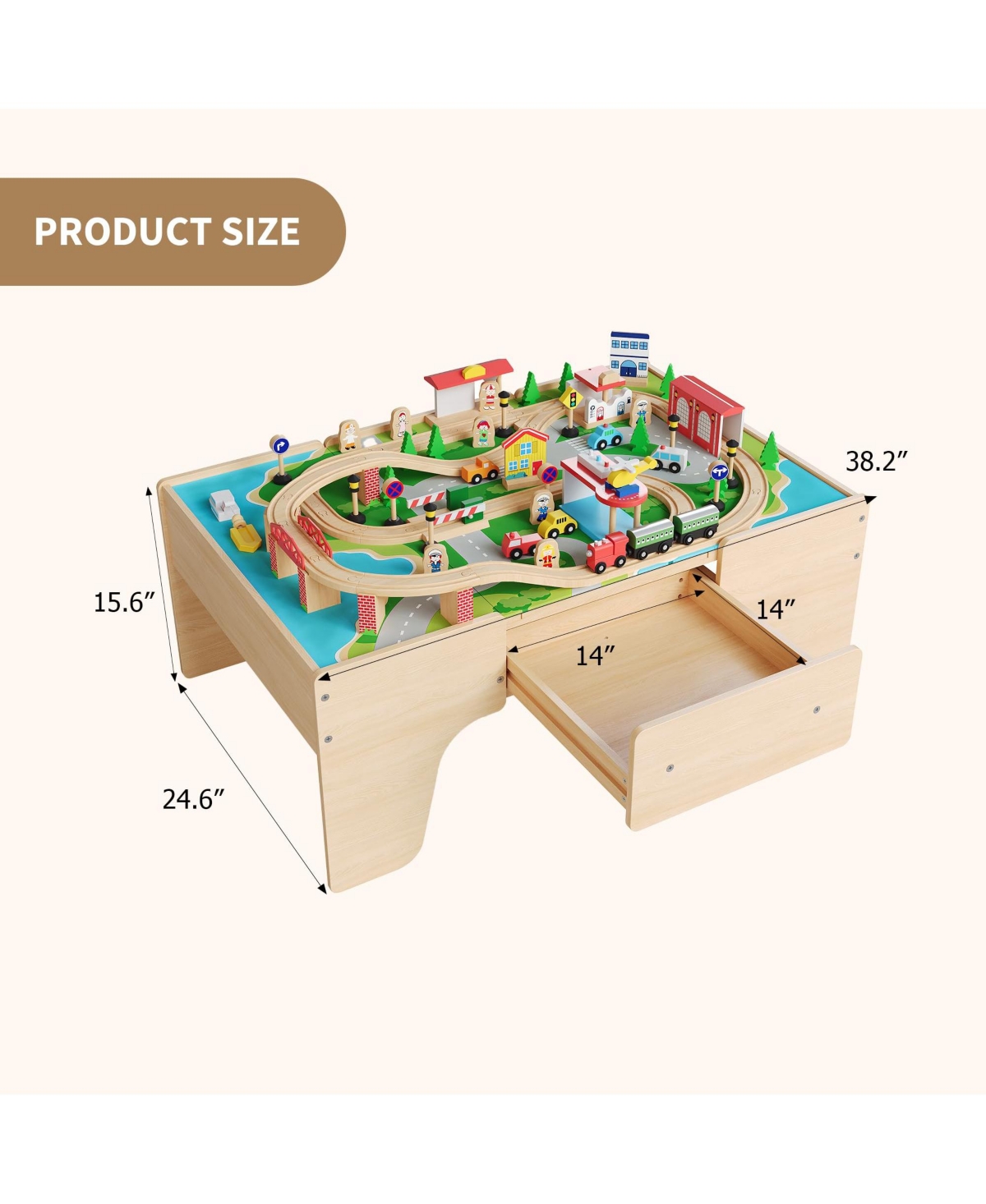 homfan 84-Piece Wooden Train Activity Table with Storage