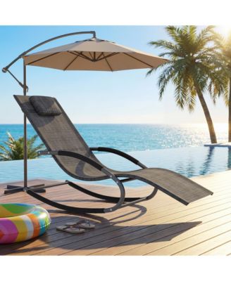 Outdoor Rocking Chair with Iron Frame, Breathable Mesh Patio Recliner for Porch