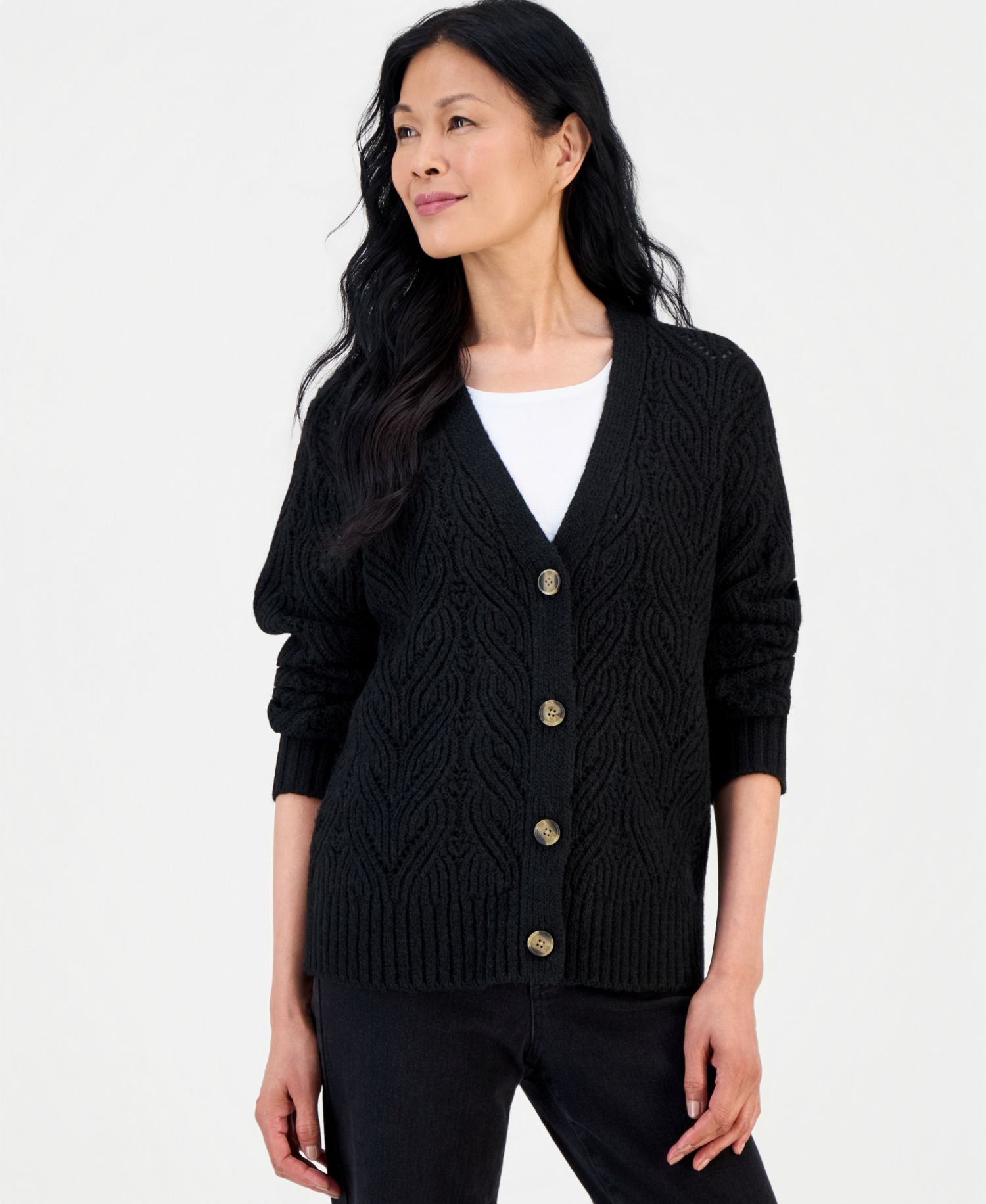 Women's Pointelle Boyfriend Cardigan