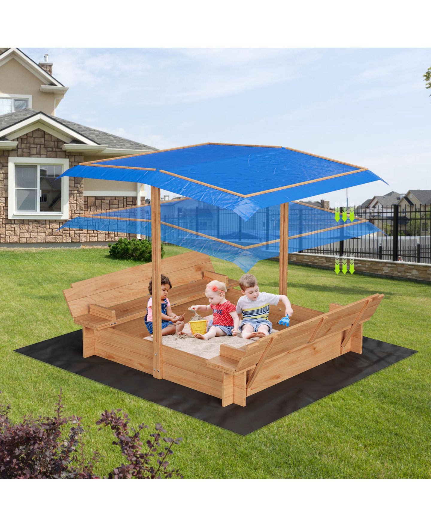 Детская игрушка homfan Large Wooden Sand and Water Table with Adjustable Canopy, Ages 3+ — фото 3