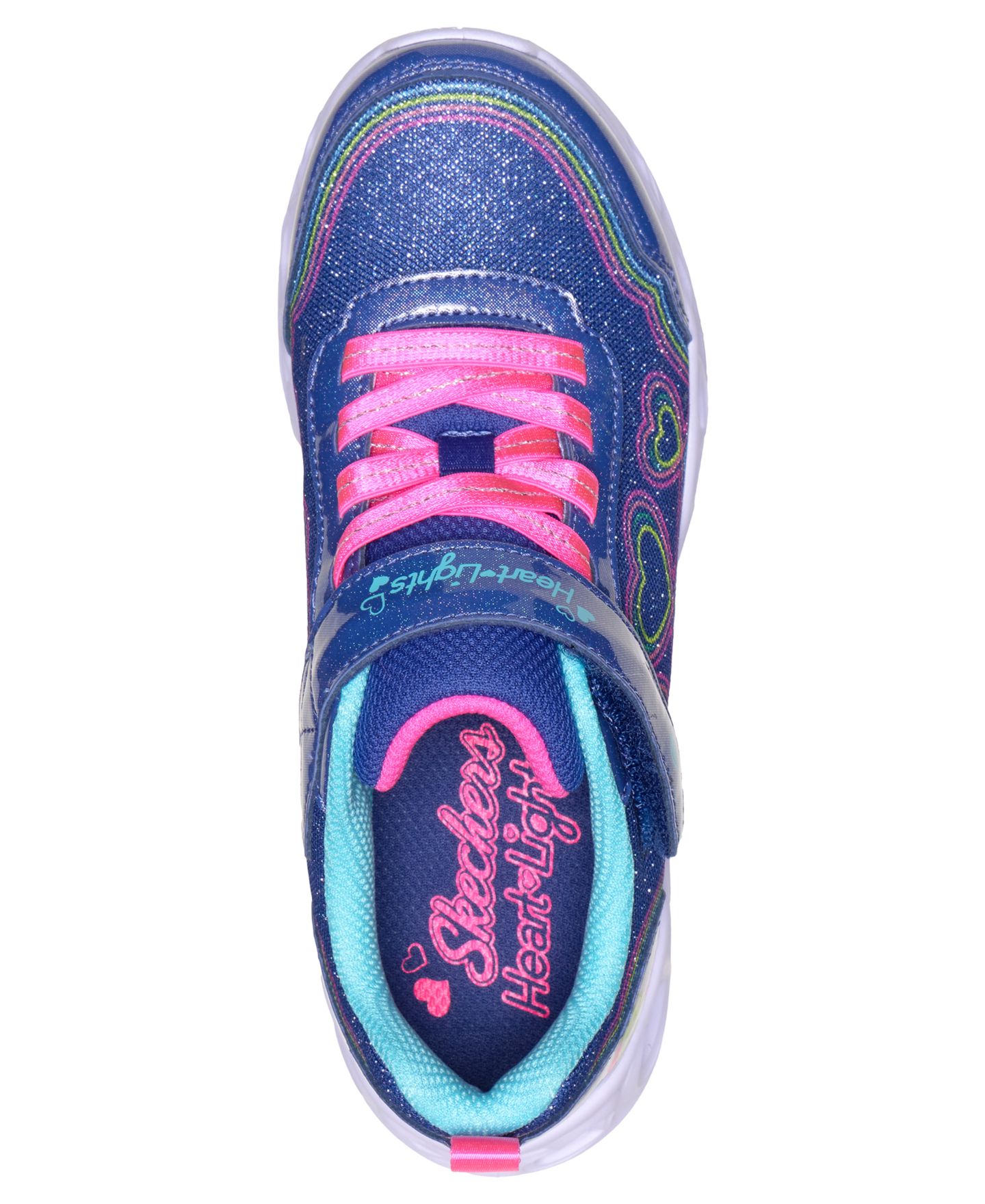 Детские кроссовки Skechers Heart Lights - Bubble Love со светодиодами, без шнуровки, цвет: Тёмно-синий / Разноцветный — фото 5