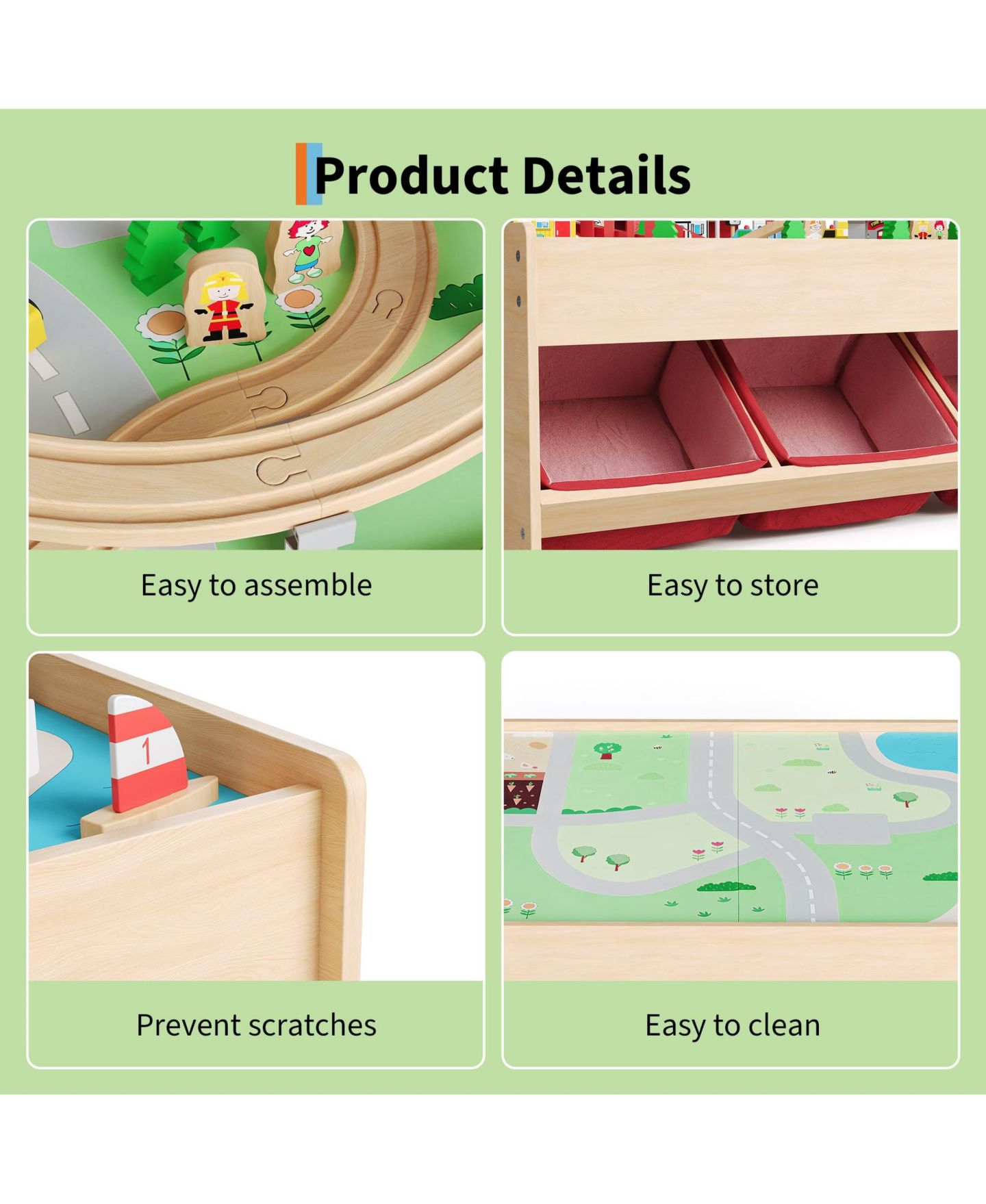Детские игрушки homfan Multi-Level Tracks 92-Piece Wooden Train Activity Table with Storage — фото 5